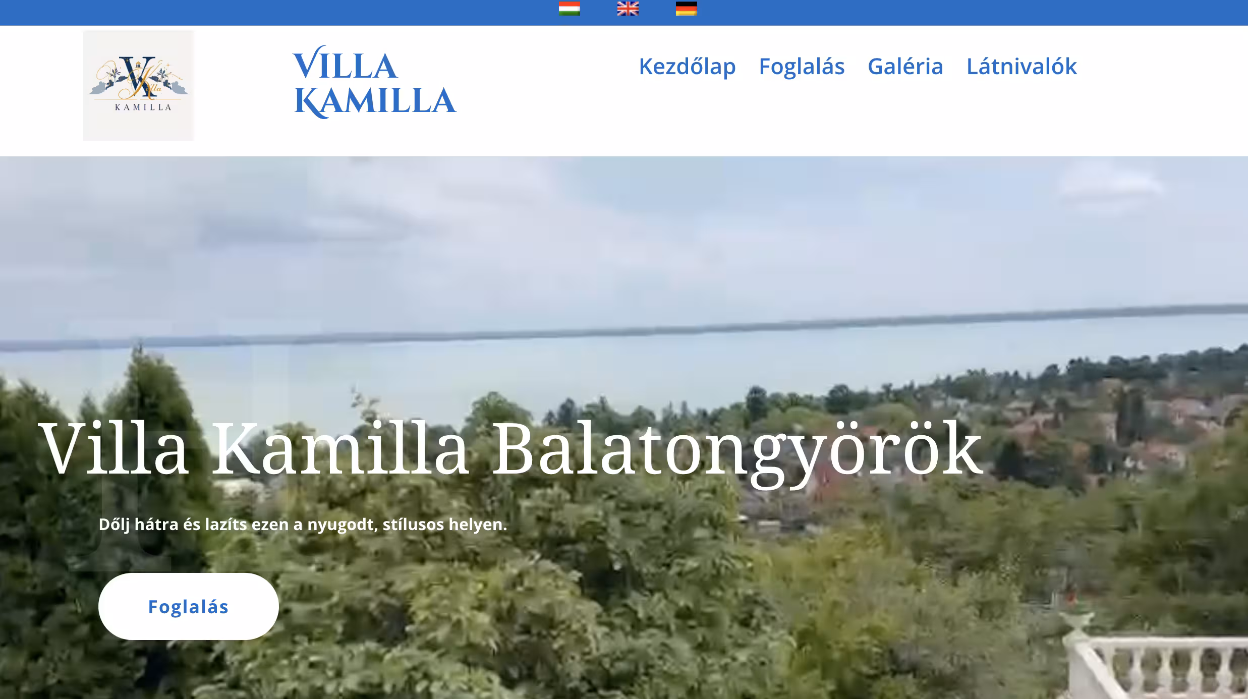 Villa Kamilla szálláshely weboldal referencia