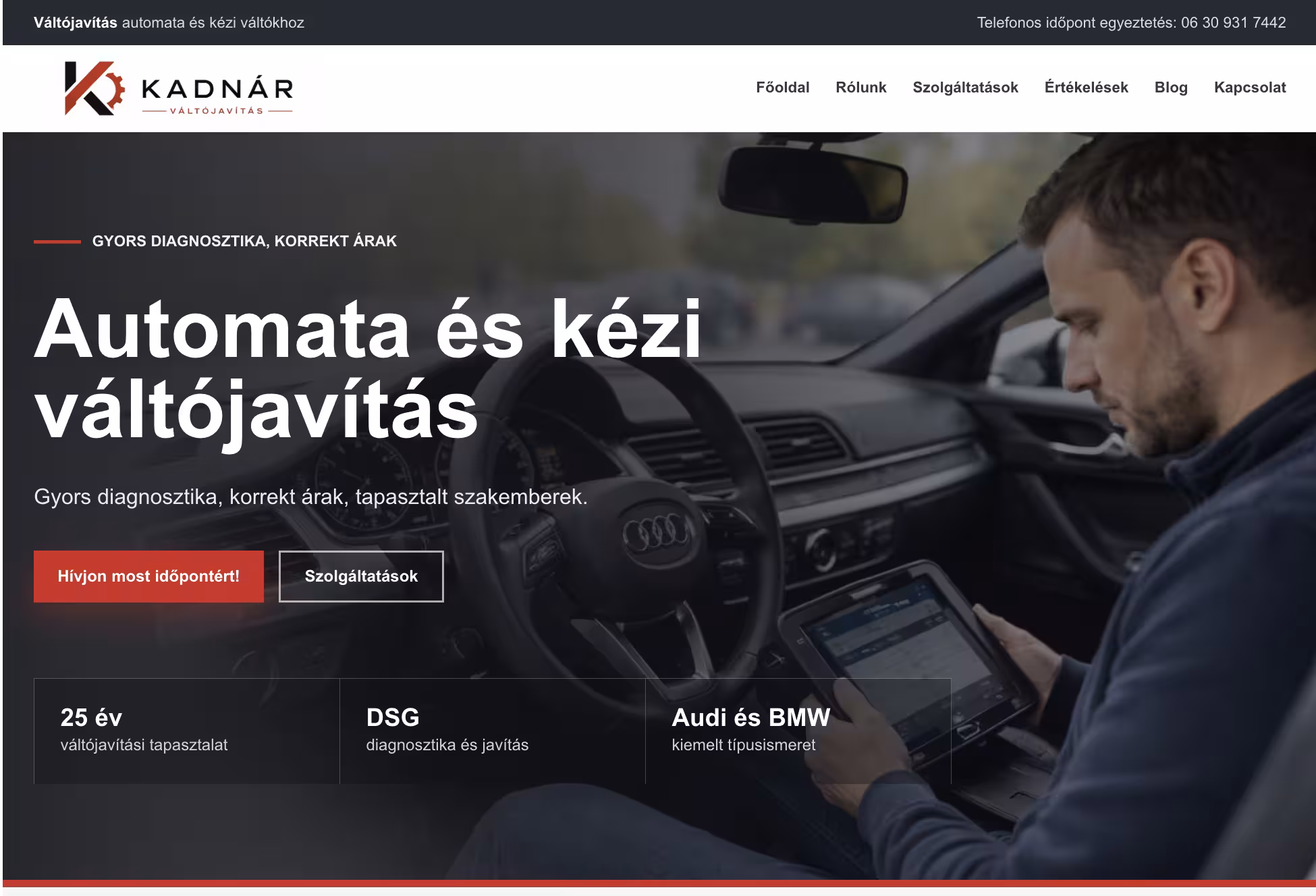 Kadnár automata és kézi váltójavítás weboldal referencia